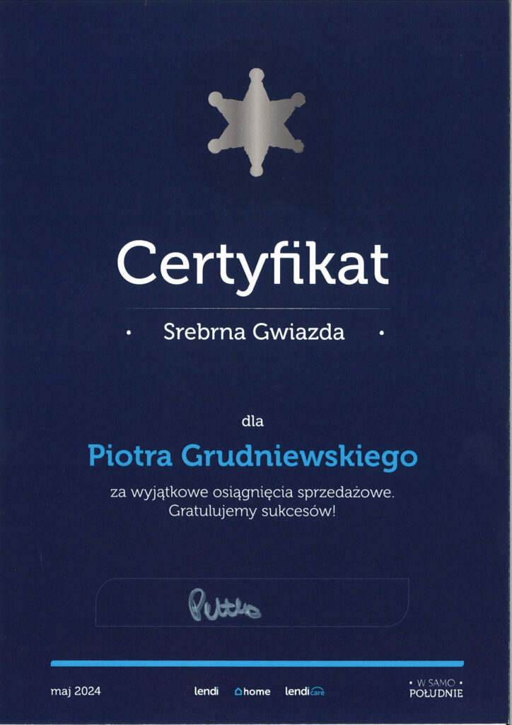 Certyfikat dla Piotra Grudniewskiego